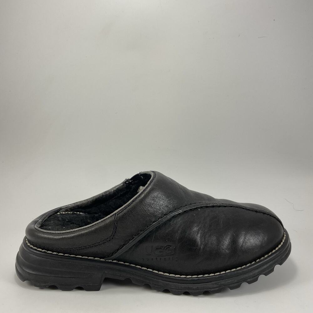 UGG Midtown 5348 Leather Shearling Lined Slip On Clog Mules Womens Size 6 Black